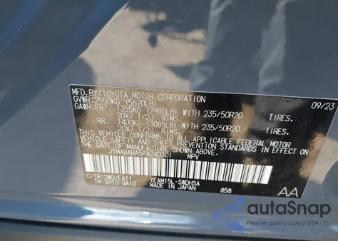 2023 Subaru Solterra Touring z USA, uszkodzony, nr VIN JTMABABA5PA040301